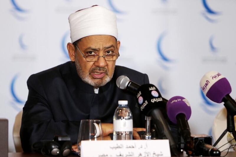 Egypt's Sheikh Dr Ahmed Al Tayeb speaks during a news conference in ABu Dhabi announcing the formation of the  Muslim Council of Elders. Christopher Pike / The National