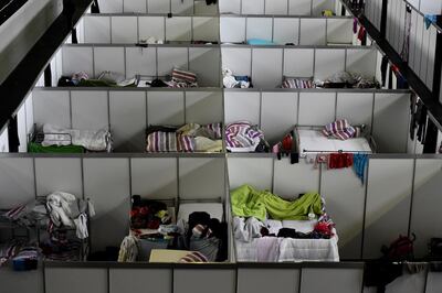 Accommodation provided to refugees at the former Tempelhof airport in Berlin, as Germany tried to cope with a massive influx of people fleeing the Syrian civil war. AFP