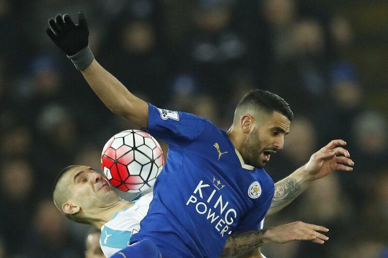 Newcastle United’s Aleksandar Mitrovic in action with Leicester City’s Riyad Mahrez. Action Images via Reuters / John Sibley