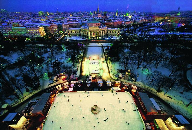 The 7,000-square-metre Vienna Ice World at the Rathausplatz (City Hall Square) is among the city’s attractions. Courtesy Lois Lammerhuber / WienTourismus