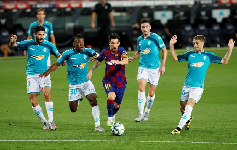 Barcelona's Lionel Messi against Osasuna. Reuters