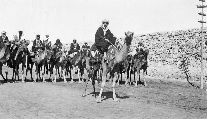 Harry St John Philby on his 1917 trek across the Arabian Peninsula, which he recorded in his 1922 book 'Heart of Arabia'. Matthew Tomkinson / Heart of Arabia Expedition