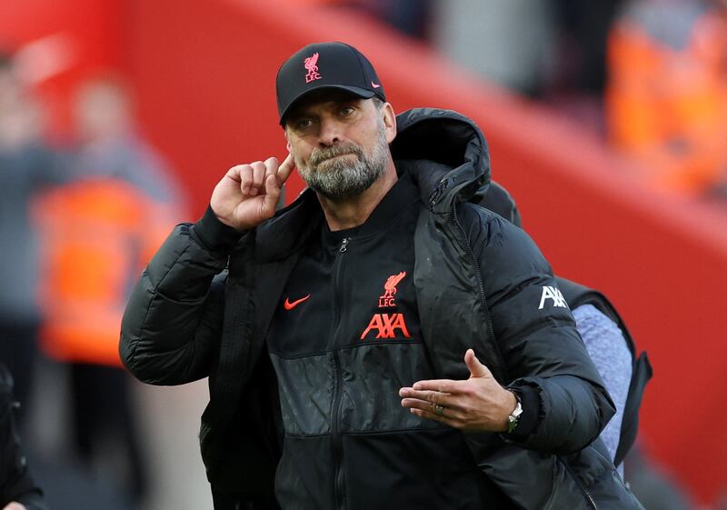 Liverpool manager Jurgen Klopp celebrates after the match. Reuters