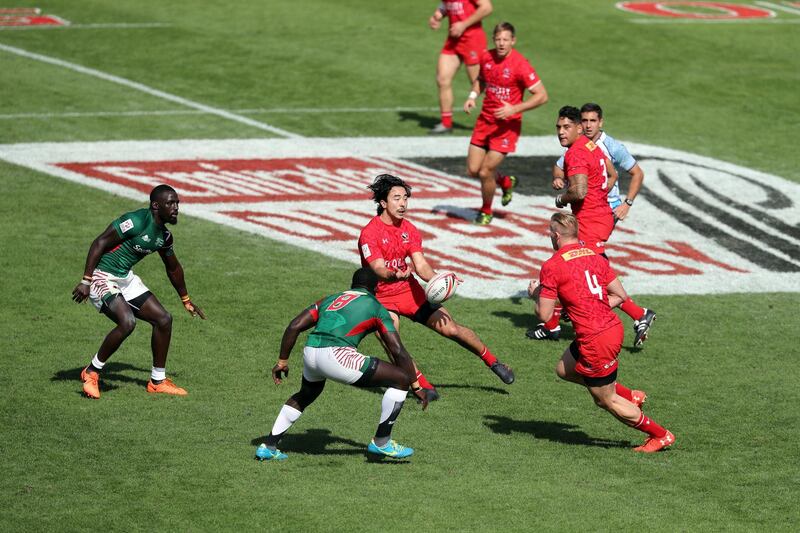 Dubai, United Arab Emirates - December 1st, 2017: Nathan Hirayama of Canada during the game between Canada and Kenya at the 2nd Day of Dubai Rugby 7's. Friday, December 1st, 2017 at The Sevens, Dubai. Chris Whiteoak / The National