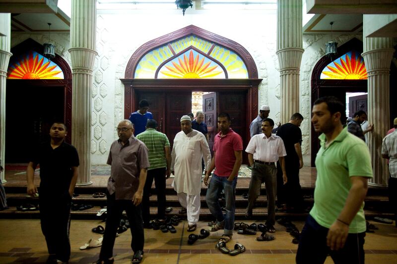 Abu Dhabi, United Arab Emirates, July 10, 2013:    Muslims leave after morning prayers on the first day of the Holy month of Ramadan at the Al Haj Abdul Khaleq Abdulla Al Khoury Mosque in the Madinat Zayed area of Abu Dhabi on July 10, 2013. Christopher Pike / The National