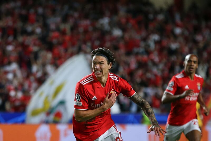 Benfica's Darwin Nunez celebrates after scoring his team's first goal against Barca. EPA