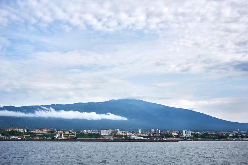MALABO, EQUATORIAL GUINEA - August 19:  View of Malabo from the San Valentine Ferry on August 19, 2018 in Malabo, Equatorial Guinea. Pico BasilÃ© (formerly Pico de Santa Isabel), located on the island of Bioko can be seen in the background. (Photo by David Degner/Getty Images).