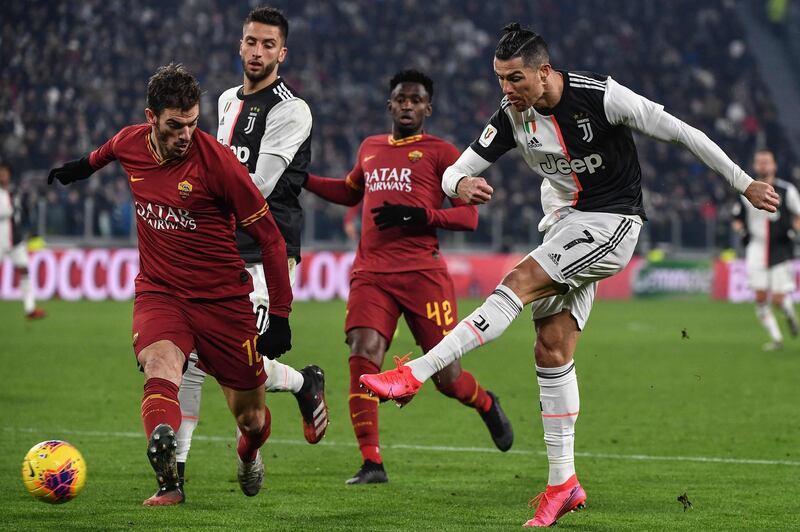 Cristiano Ronaldo shoots on goal. AFP