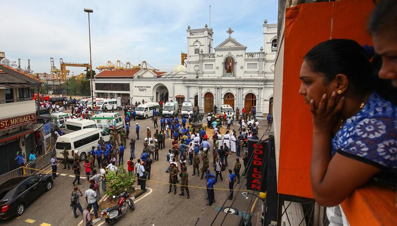 Sri Lankan security forces secure the area around St Anthony's Shrine. Getty
