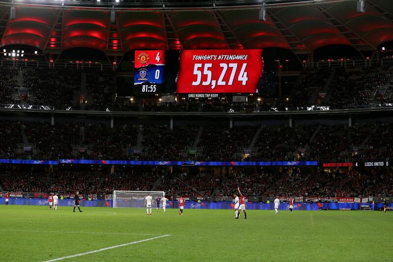 The ground attendance can be seen on the LED screen. Getty