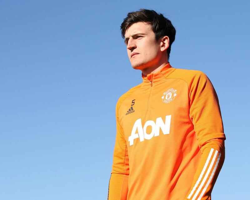 MANCHESTER, ENGLAND - FEBRUARY 26: (EXCLUSIVE COVERAGE) Harry Maguire of Manchester United in action during a first team training session at Aon Training Complex on February 26, 2021 in Manchester, England. (Photo by Matthew Peters/Manchester United via Getty Images)