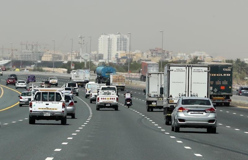 DUBAI, UNITED ARAB EMIRATES , May 5 – 2020 :- Traffic on E 311 highway in Dubai. UAE government ease the coronavirus restriction for the residents around the country. (Pawan Singh / The National) For News/Standalone/Online/Stock