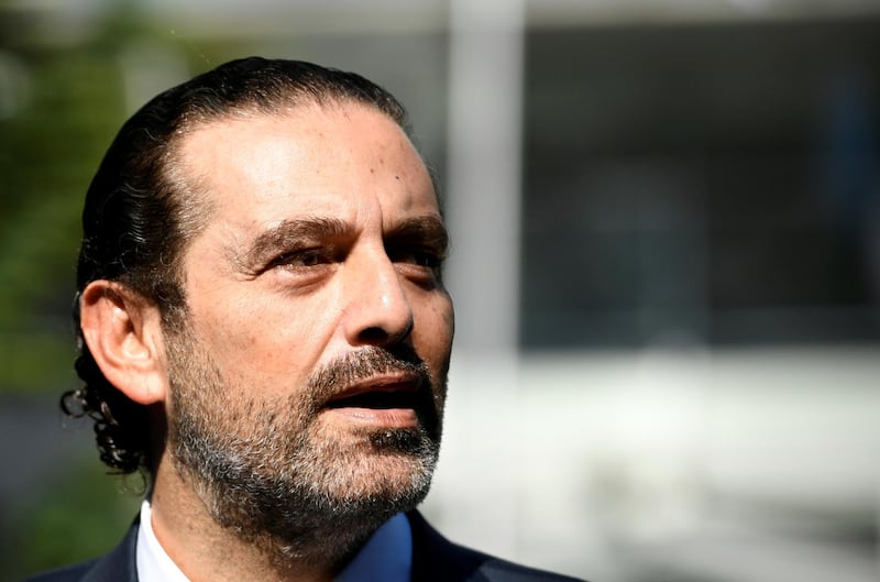 FILE PHOTO: Former Lebanese Prime Minister Saad Hariri speaks to the media after a session of the United Nations-backed Lebanon Tribunal handing down a judgement in the case of four men being tried in absentia for the 2005 bombing that killed former prime minister Rafik al-Hariri and 21 other people, in Leidschendam, Netherlands August 18, 2020. REUTERS/Piroschka Van De Wouw/File Photo