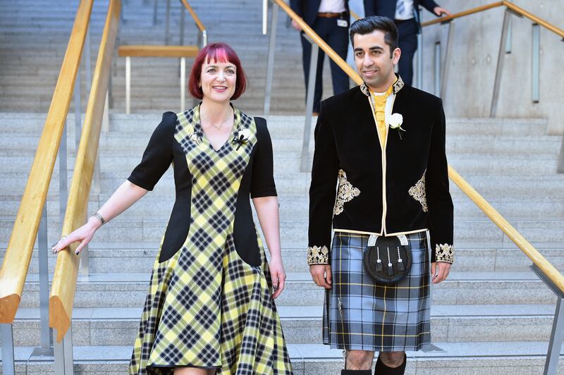 Angela Constance and Mr Yousaf after being sworn in as Scottish MPs in Edinburgh in 2016. Getty Images