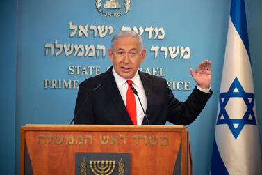 Israeli Prime Minister Benjamin Netanyahu gives a briefing on coronavirus developments in Israel at his office in Jerusalem, on September 13, 2020. AFP