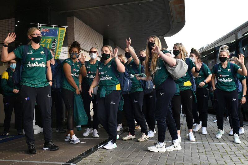 Australian softball national team players arrive at their hotel in Ota City, Gunma prefecture. AFP