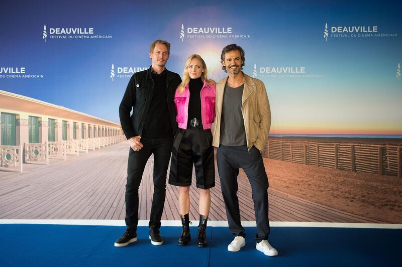 Sophie Turner, Jouri Smit and producer David Atrakchi  during the 45th Deauville American Film Festival on September 7, 2019. AFP
