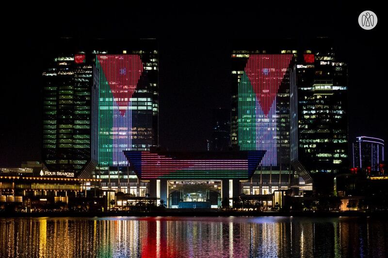 Abu Dhabi lights up its iconic landmarks with the colours of the Jordanian flag in celebration of the 75th anniversary of the Hashemite Kingdom of Jordan’s Independence. Abu Dhabi media office 