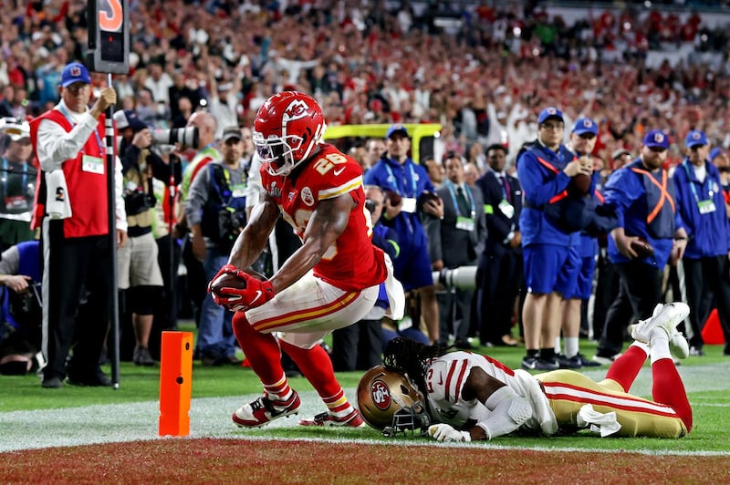 Kansas City Chiefs running back Damien Williams scores a touchdown. USA TODAY Sports