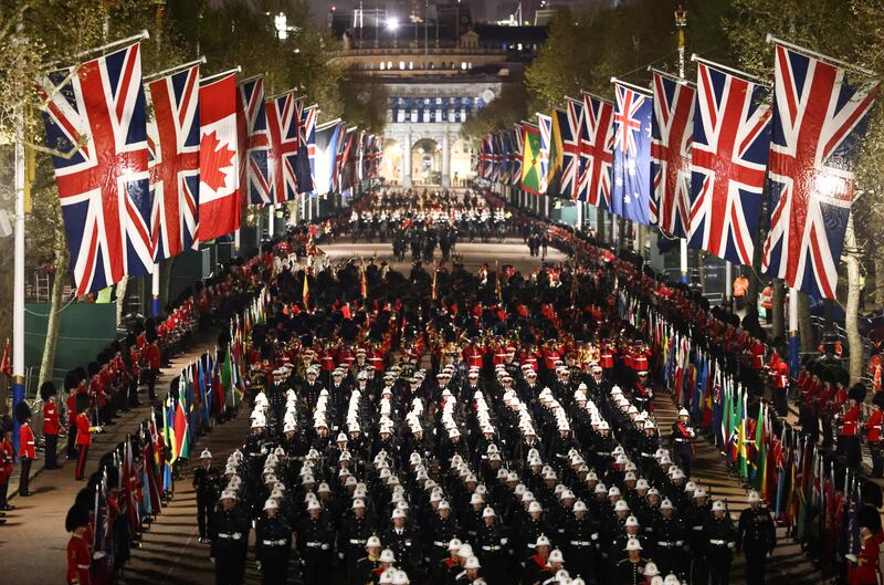The UK's military held a full dress rehearsal for the coronation ceremony of King Charles III on Tuesday night. Reuters