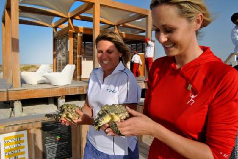 Millie Plowman (left), Environmental director at TDIC and Clare Patterson, Recreation Manager at the Monte-Carlo Beach Club, Saadiyat.

Courtesy Monte-Carlo beach Club