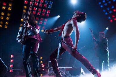 L-R: Gwilym Lee (Brian May), Rami Malek (Freddie Mercury), and Joe Mazzello (John Deacon) star in Twentieth Century Fox���s BOHEMIAN RHAPSODY. Photo Credit: Courtesy Twentieth Century Fox.