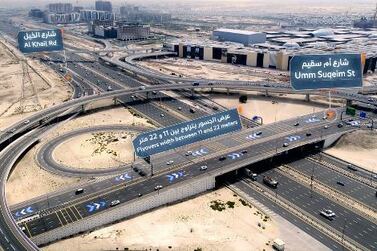 Completion of bridges with a capability to transport 23,500 vehicles an hour across 3,700 metres of new roads in Umm Suqeim has been announced by the Roads and Transport Authority. Courtesy: RTA