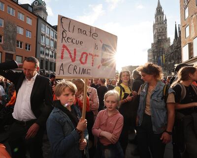 Protesters gathered in Munich on Thursday after the state government there carried out raids against the Last Generation. EPA