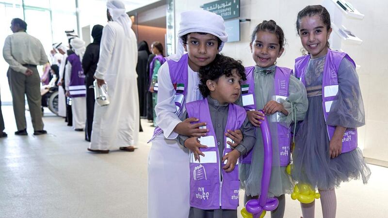 Young members of the Al Hosani family attend a press conference held last month to announce this year's Emirati Children's Day. Victor Besa/The National