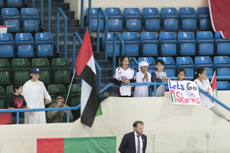 ABU DHABI, UNITED ARAB EMIRATES - APRIL 7, 2018. 

Abu Dhabi Storms, white, and Team Lebanon, red, compete in the final of the Arab Clubs Championship.

Abu Dhabi storms picked up the trophy at 5 to 3 win.

(Photo by Reem Mohammed/The National)

Reporter: AMITH PASSATH
Section: SP