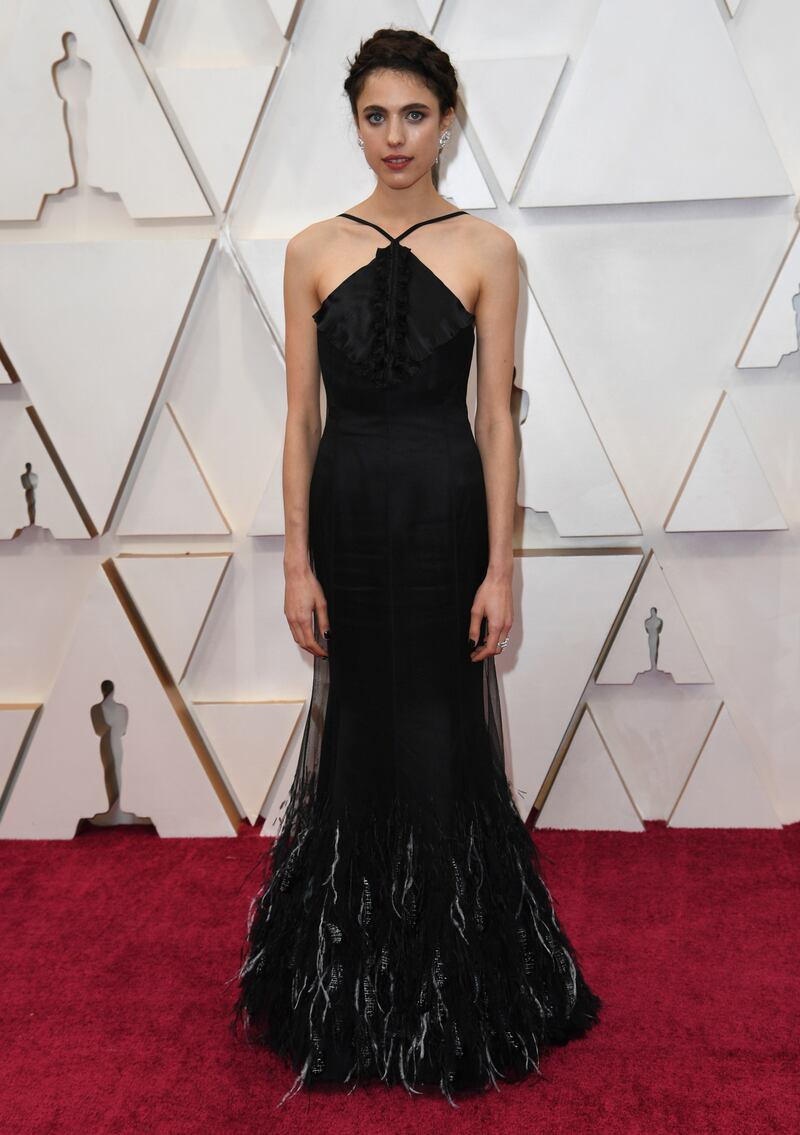 Margaret Qualley in Chanel at the Oscars at the Dolby Theatre in Los Angeles. AP