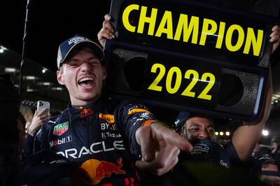 Max Verstappen celebrates after becoming F1 drivers world champion at the Suzuka Circuit in Suzuka. AP