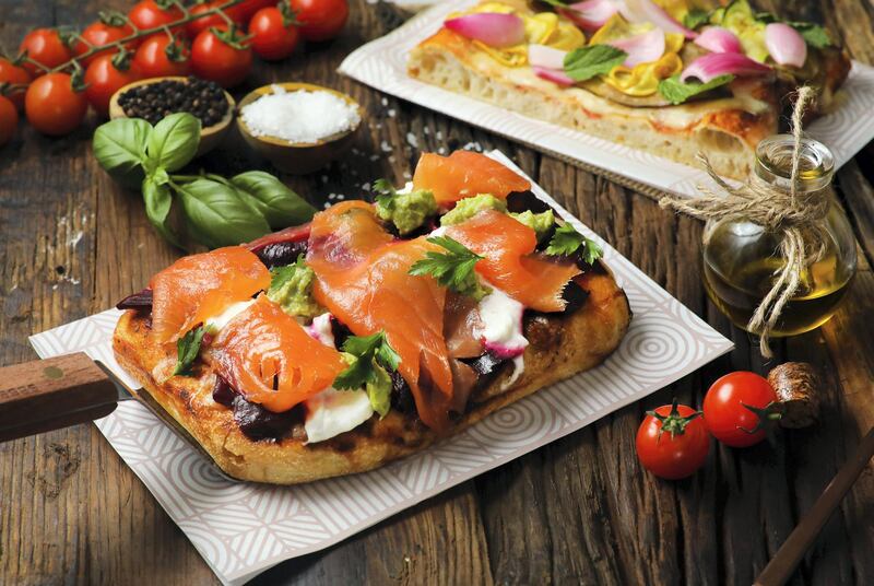 Foccacia with salmon.