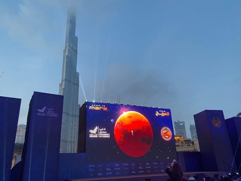 Burj Park was set up for people to watch the Hope probe attempt its Mars orbit insertion. Courtesy: UAE Government Twitter