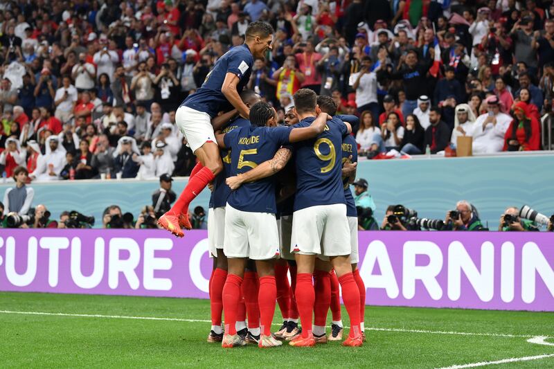 Theo Hernandez celebrates after scoring the first goal for France. Getty