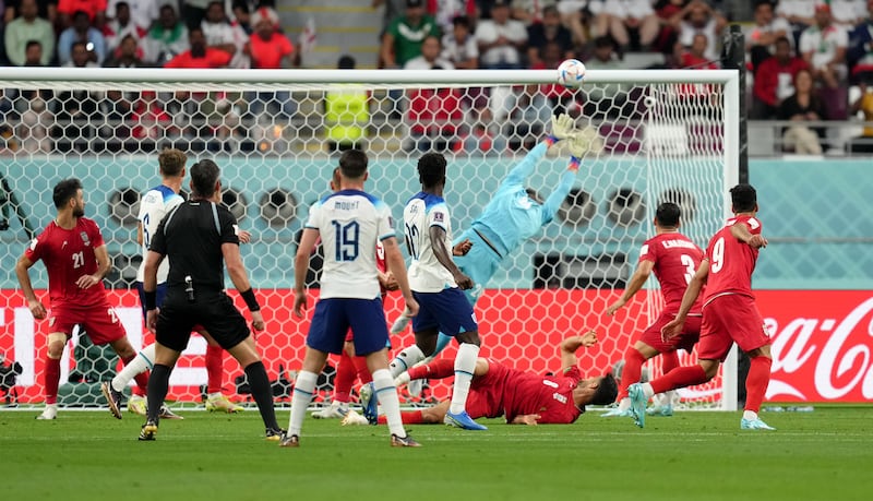  Bukayo Saka fires home the second for England. PA