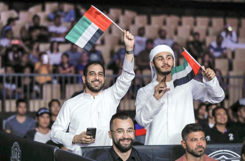 Abu Dhabi, United Arab Emirates, October 18, 2019.  UAE Warriors Fighting Championship at the Mubadala Arena. --- UAE fans.
Victor Besa/The National
Section:  SP
Reporter:  Amith Passela