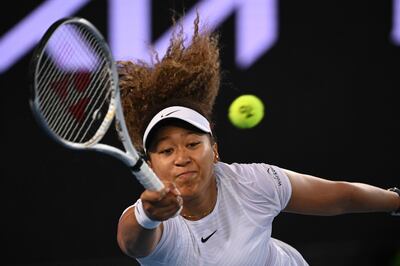 epa08988460 Naomi Osaka of Japan in action during the Quarter Final Gippsland Trophy - WTA 500 match against Irina Begu of Romania at Melbourne Park in Melbourne, Australia, 05 February 2021.  EPA/DEAN LEWINS AUSTRALIA AND NEW ZEALAND OUT