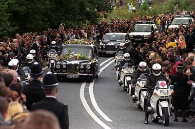 A hearse carrying the coffin of Princess Diana in 1997. PA