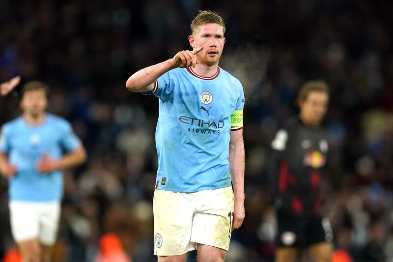 Kevin De Bruyne celebrates scoring City's seventh goal. PA