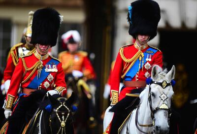 Britain's Prince Charles, right, and Prince William attend the annual Trooping the Colour Ceremony in London, Saturday, June 8, 2019. Trooping the Colour is the Queen's Birthday Parade and one of the nation's most impressive and iconic annual events attended by almost every member of the Royal Family(/PA via AP)