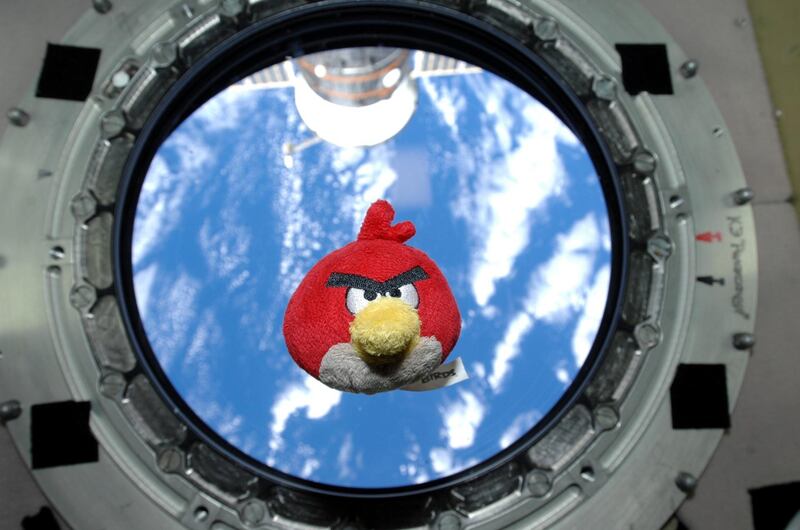 A red Angry Bird from the hit video game and film floats on board ISS. Russian cosmonaut Colonel Anton Shkaplerov took the toy on his 2011-12 mission. Anton Shkaplerov / Roscosmos