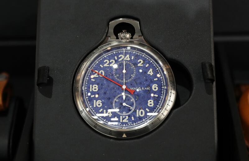 A Mont Blanc pocket watch with the price tag of Dh188,000 is on display.