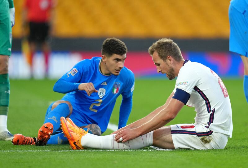 England's Harry Kane after a missed chance. PA