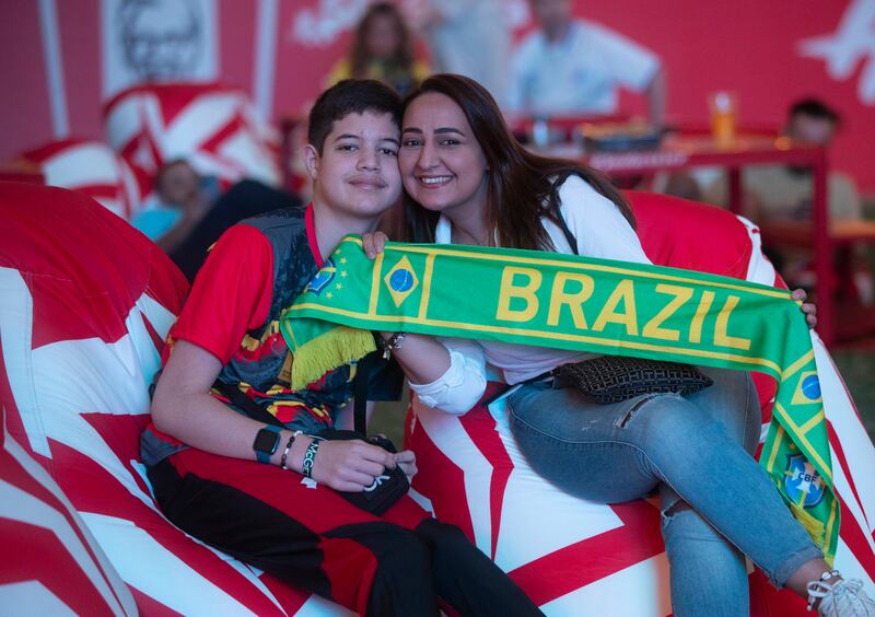 Brazilian supporters fly their colours at Dubai Media City.  Ruel Pableo for The National