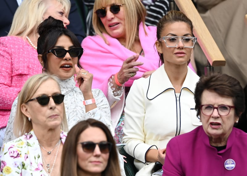 Indian actress, model and singer Priyanka Chopra and Poonawalla on day 12 of the Wimbledon Tennis Championships at the All England Lawn Tennis and Croquet Club in London on July 10, 2021. Getty Images