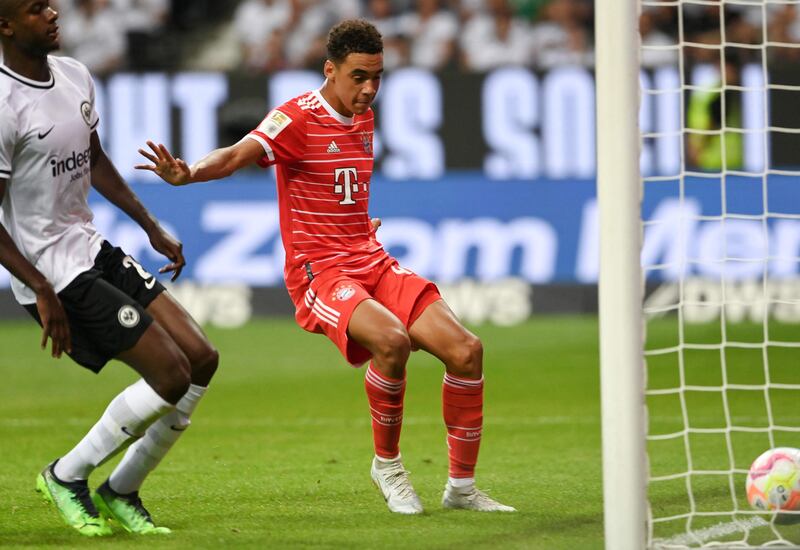 Bayern Munich's Jamal Musiala scores to make it 4-0. AFP