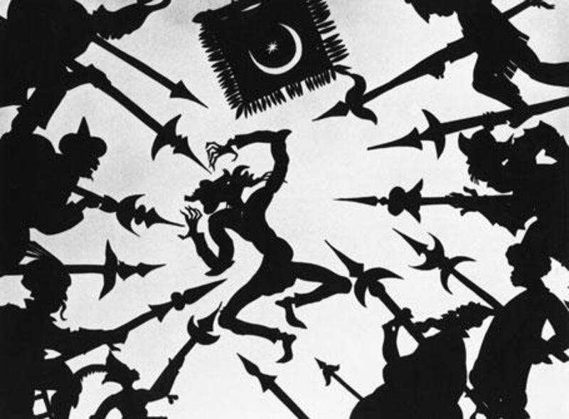 A scene from Lotte Reiniger's 1926 animated feature The Adventures of Prince Achmed, which pioneered the use of filmed silhouettes to tell the story.