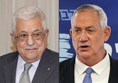 Palestinian President Mahmoud Abbas and Israeli Defence Minister Benny Gantz met in August. AFP