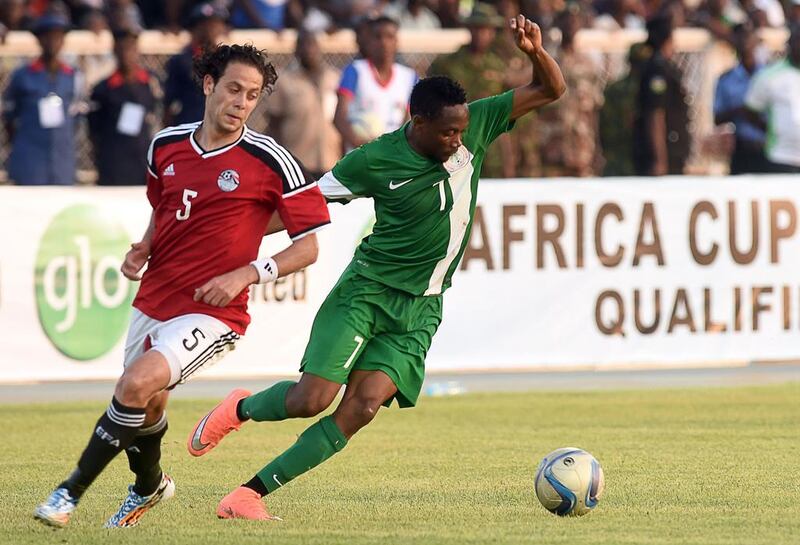 Nigeria’s forward Ahmed Musa (R) vies with Egypt’s defender Ibrahim Salah during the African Cup of Nations qualification match between Egypt and Nigeria, on March 25, 2016, in Kaduna. AFP / PIUS UTOMI EKPEI